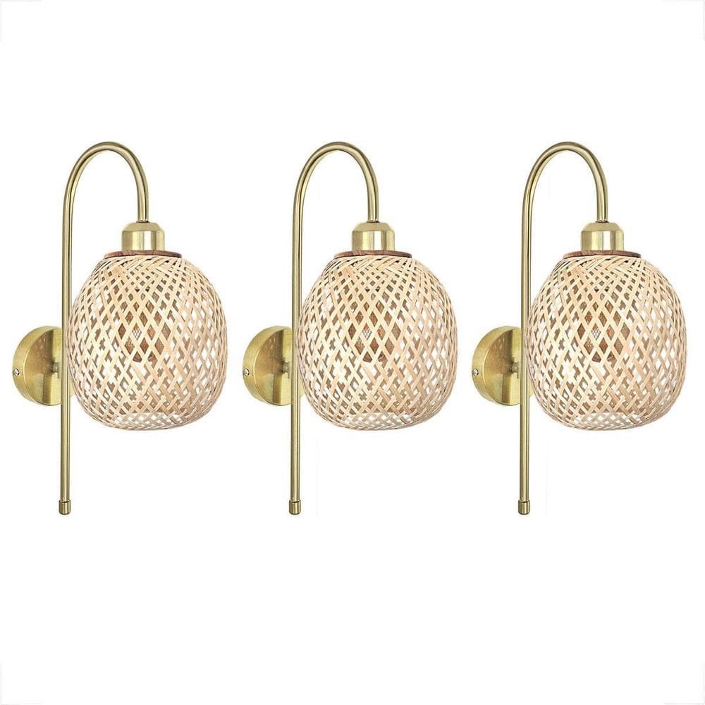 Kit 3 Arandela Bambu Dourada Fibra Natural Cabeceira Nat92