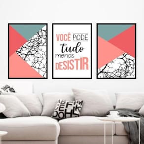 Kit 3 Quadros Você Pode Tudo Rosa 45X34Cm Moldura Preta