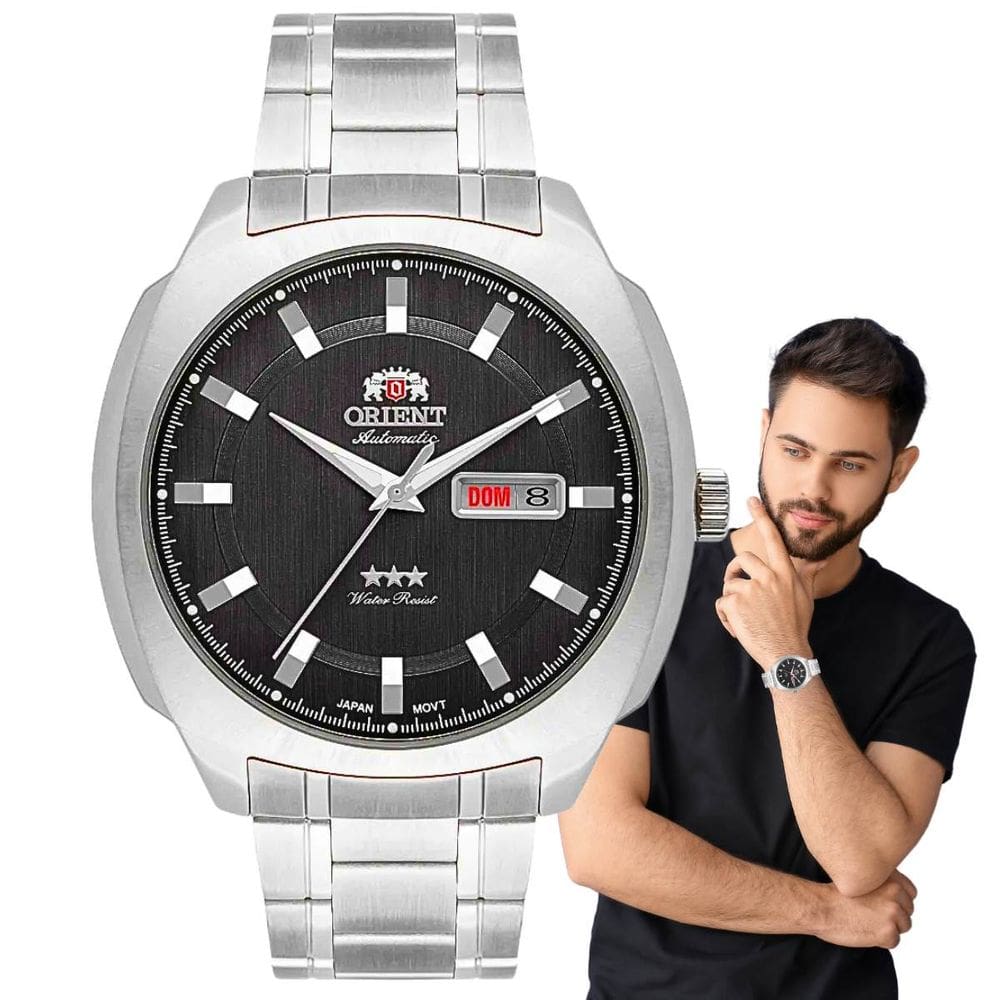 Relógio Orient Masculino Mecânico Automático 3 Estrelas Aço Inóx Prova Dágua Casual Prata F49SS022 P1SX