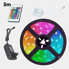 Fita Led Rgb 5M Luz Colorida Digital Neon Fonte Controle