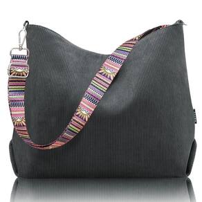 Sacola Prite Corduroy para mulheres com zíper cinza