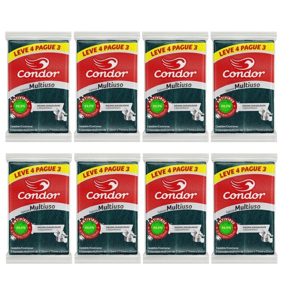 Kit 32 Unidades Esponja Bucha Multiuso Condor 8 Pacotes X 4