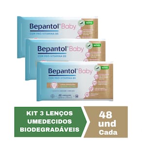 Kit com 3 Lenços Umedecidos Biodegradável 48un Cada Bepantol