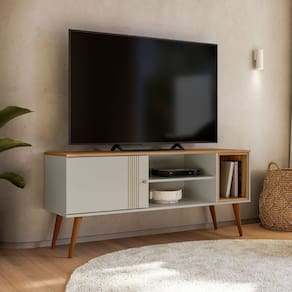 Rack 136cm para TV até 55" 1 Porta Milão Cor Off White e Nature - Peternella