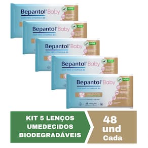 Kit com 5 Lenços Umedecidos Biodegradável 48un Cada Bepantol