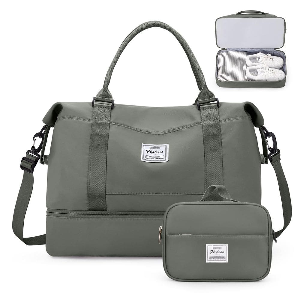 Bolsa Weekender SYCNB para mulheres com compartimento para sapatos verde oliva