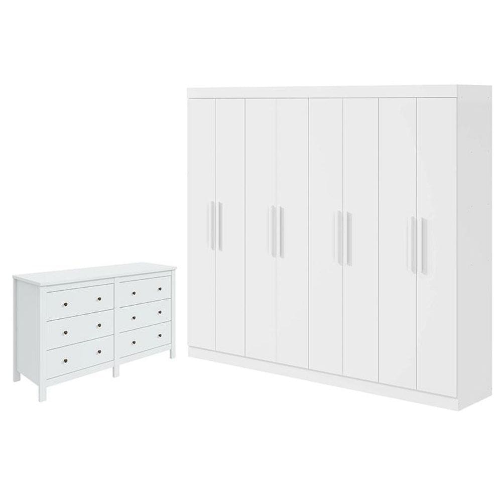 Guarda Roupa Casal Andara Soft com Cômoda Horizontal Maggiore Branco Brilho - Lopas