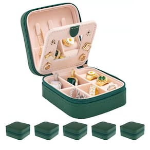 Estojo de joias de viagem KeloFon Green com espelho para mulheres
