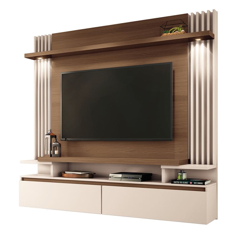 Painel TV 55 Pol 181cm Bancada Suspensa Khosmos H01 Off/Castanho - Mpozenato