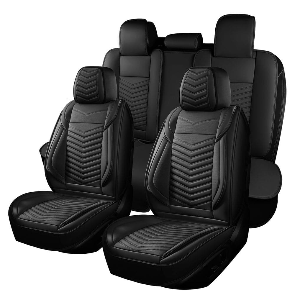 Capas de assento de carro HChengKikz impermeáveis de couro sintético preto 5 peças