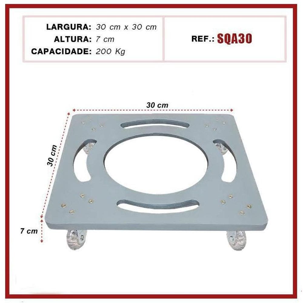 Base Suporte De Alumínio Quadrado Com Rodízios Gel Vaso 30Cm