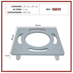 Base Suporte De Alumínio Quadrado Com Rodízios Gel Vaso 30Cm
