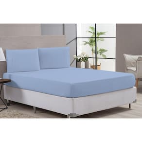 Kit Lençol Com Elástico E Fronha 100% Algodão Azul Padrão