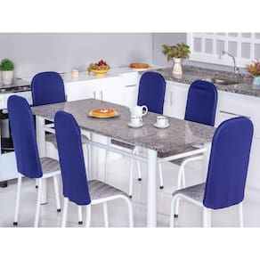 Kit 6 Capas Encosto de Cadeira de Aço Tubular Cozinha Malha Gel com Elástico Azul Royal