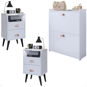 Kit 2 Mesas Cabeceira Classic Nicho Organizador Sapateira Gavetas Basculante Porta 12 Pares Calçados Closet Branco - Lojas RPM