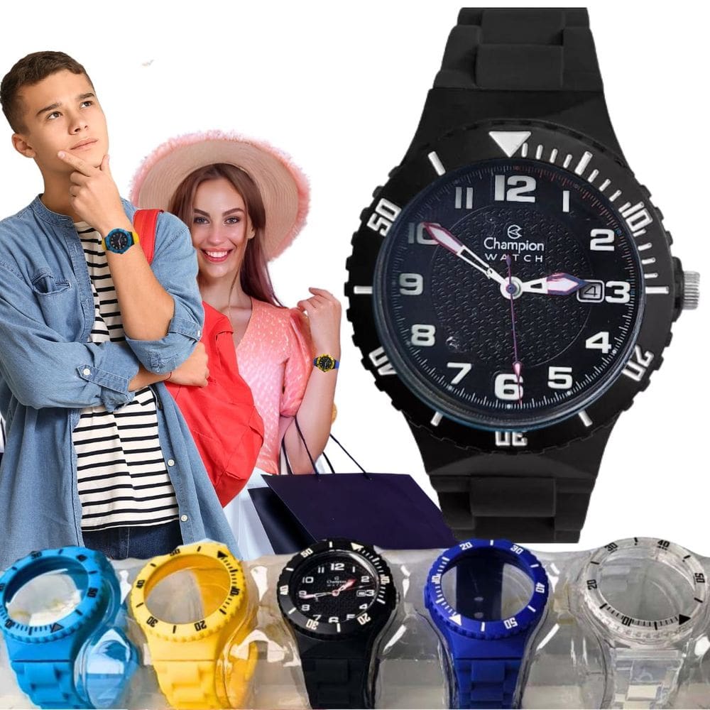 Relógio de Pulso Champion Troca Pulseira Feminino Masculino Analógico Esportivo CP30119X - B