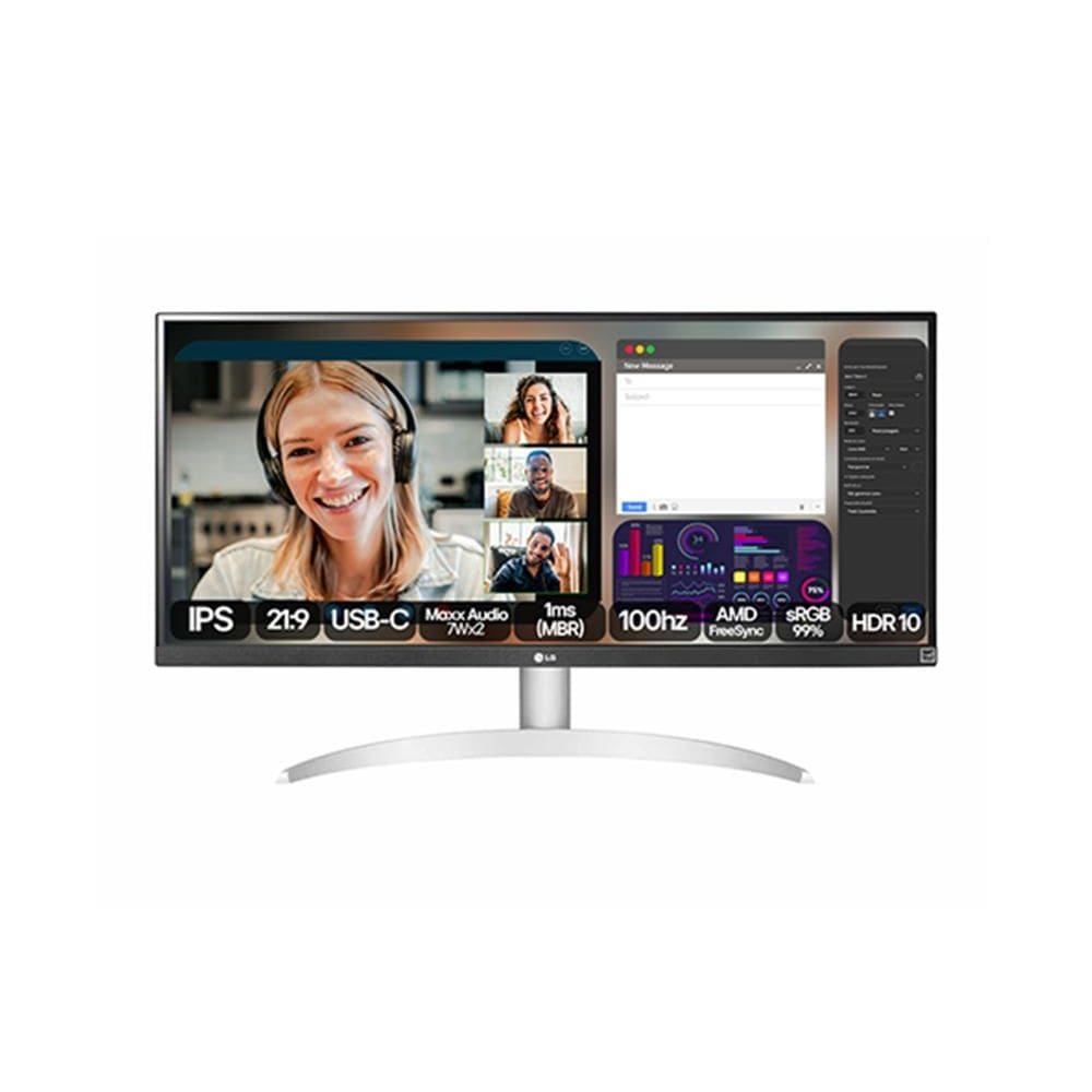 Monitor LG UltraWide™? 29WQ600B-W Tela IPS de 29", 21:9, USB-C, 7Wx2 MaxxAudio®, 1ms (MBR), 100Hz, AMD FreeSync™, sRGB 99%, HDR10
