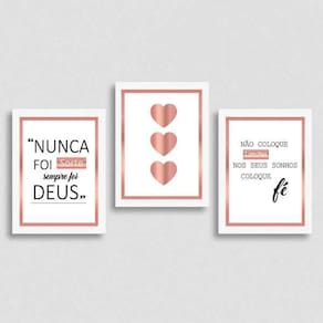 Kit 3 Quadros Frases Questão De Fé 33X24Cm Branca