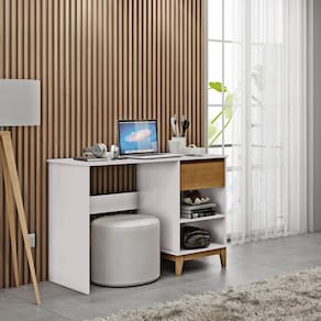 Escrivaninha 1 Gaveta 1 Prateleira Off White/Freijó Prata Madeira Pinus com MDF - Finestra