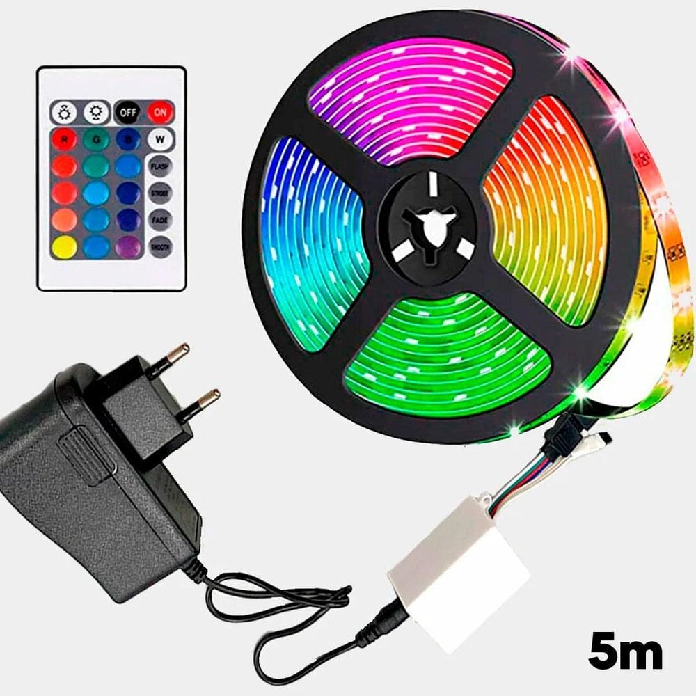 Fita Led Rgb 5M Iluminação Flexível Brilho Digital 110V/220V