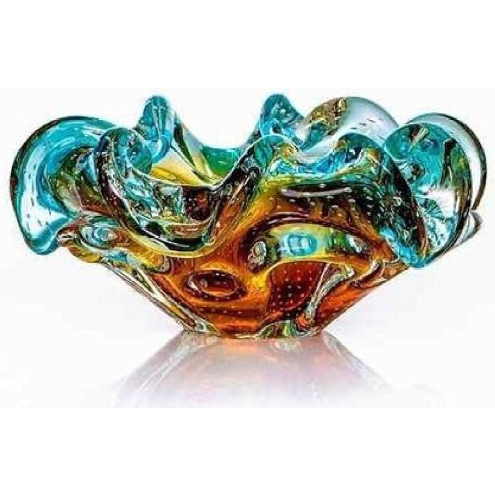 Centro De Mesa Em Cristal Murano São Marcos Azul Ambar