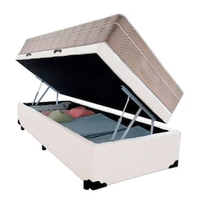 Cama Box Baú Solteiro Sintético + Colchão De Molas Ensacadas - Serene - 88cm Branco