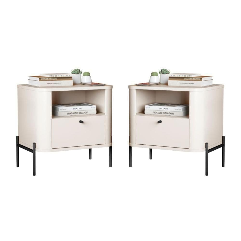 Jogo De Mesa De Cabeceira Bali Off White Preto