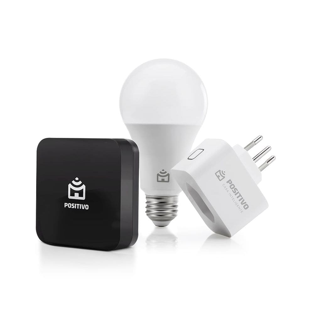 Kit Casa Conectada Positivo Casa Inteligente - Controle Universal, Lâmpada Wi-Fi 10W e Plug 1000W - Cobertura 360°