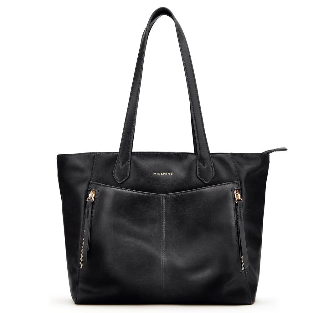 Sacola Missnine para mulheres, bolsa de couro preta