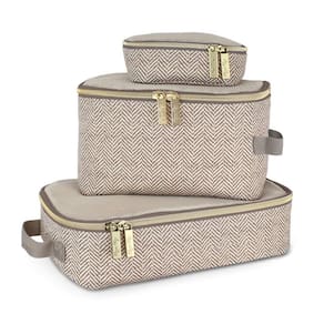 Conjunto de 3 unidades Packing Cubes Itzy Ritzy com parte superior e alça de malha - Taupe