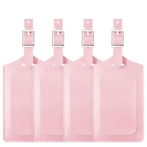 Etiquetas de bagagem Travelambo Leather, pacote com 4 unidades, rosa claro, vegano