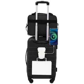 Conjunto de bagagem Wrangler Smart Black com porta-copos, porta USB 2PC