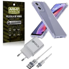 Kit Capinha AntiShock P/ Moto G55 + Carregador Turbo + Pelicula 3D - ArmyShield
