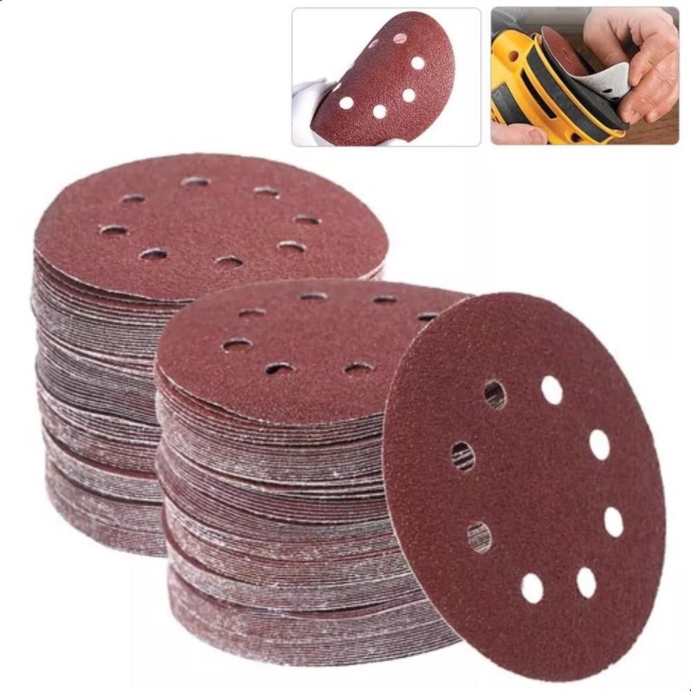 Kit 50 Disco de Lixa 125mm 8 Furos Lixadeira Roto Orbital Grão 40