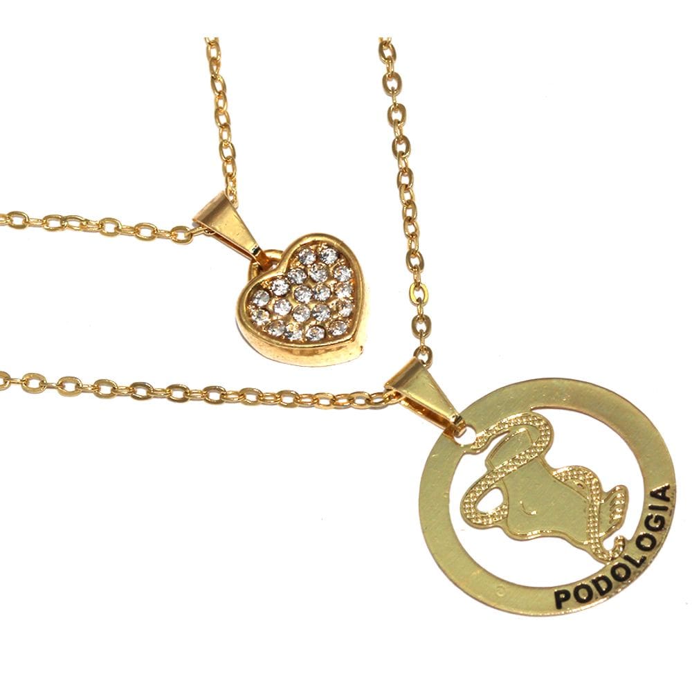 Colar Duplo Minha Profissão Podologia Folheado Ouro 18k