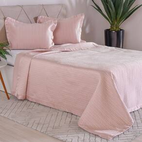 Kit Colcha Queen Satinatta Cetim Toque Pele de Pessego 240x260cm
