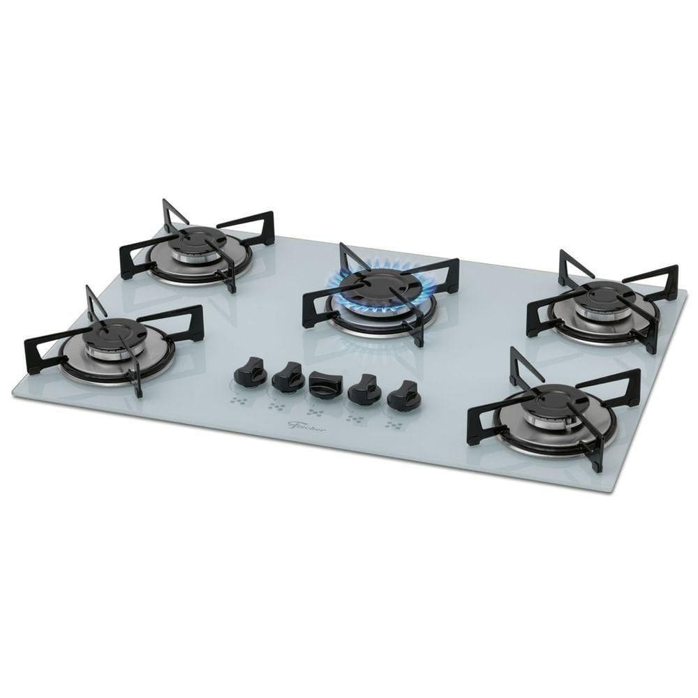 Fogão Cooktop Fischer 5Q Gás Mesa Vidro Branco Bivolt