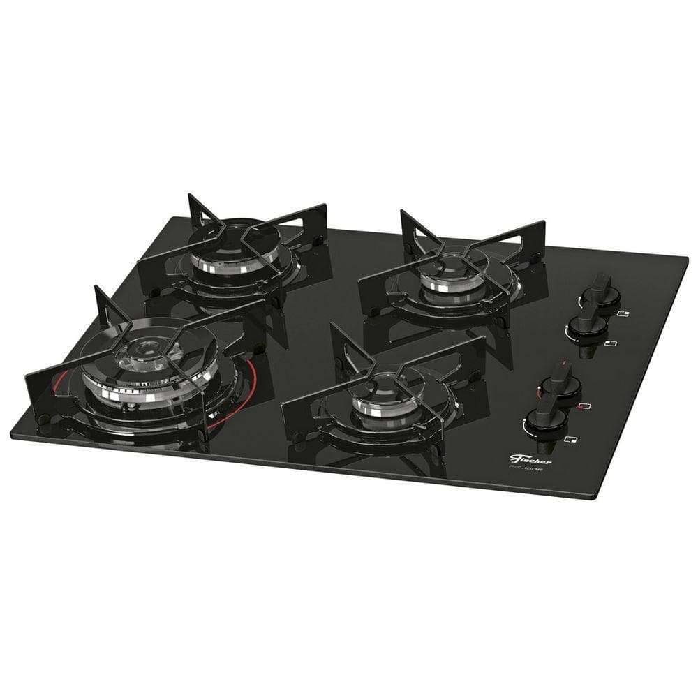 Fogão Cooktop Fischer 4Q Fit Line Gás TC Mesa Vidro Bivolt