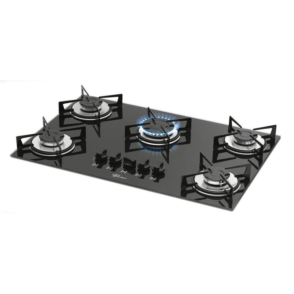 Fogão Cooktop Fischer 5Q Gás Mesa Vidro Preto Bivolt