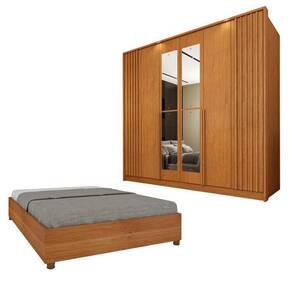Guarda-Roupa 6 portas com Espelho Ripado Nova York e Cama Casal Monaco Espresso Móveis Cinamomo