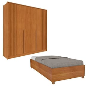 Guarda-Roupa 6 portas com Espelho Ripado Nova York e Cama Solteiro Monaco Espresso Móveis Cinamomo