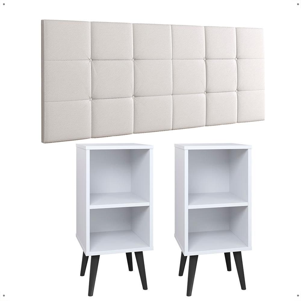 Jogo 2 Mesinhas Lateral Cama Pés Palito Nicho Porta Objetos Cabeceira Suspensa Estofada 1,40 Box Casal - Lojas RPM