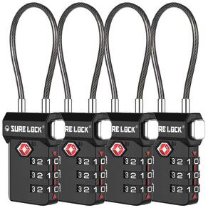 Fechaduras de bagagem aprovadas pela TSA Sure Lock Open Alert Black, pacote com 4