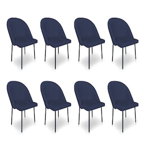 Kit 8 Cadeiras Poltrona de Jantar Ariel Suede Azul Marinho Pés de Ferro Preto - Pallazio