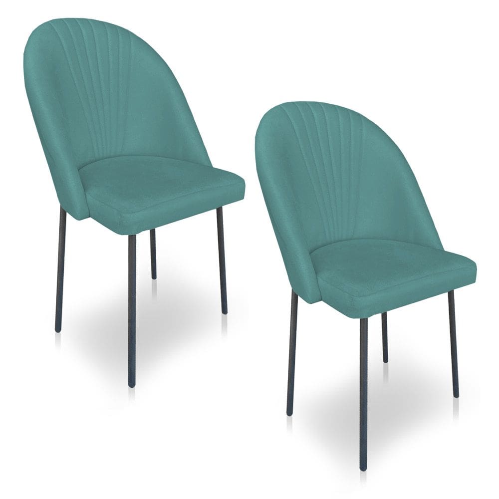 Kit 2 Cadeiras Poltrona de Jantar Ariel Suede Azul Turquesa Pés de Ferro Preto - Pallazio