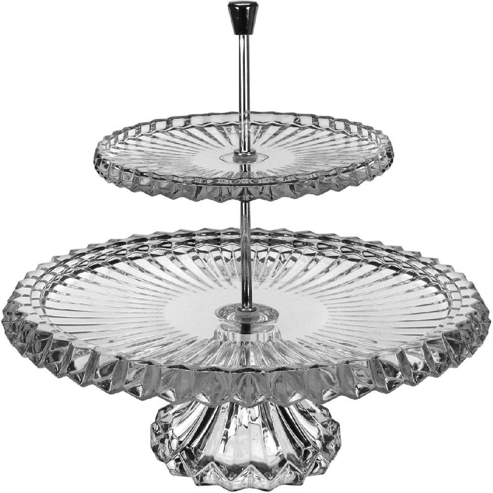PRATO PARA DOCES DOIS NIVEIS HOME&CO ECO CRYSTAL E METAL 32x33x33cm TRANSPARENTE