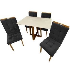 Mesa de Jantar Pedro 120x80cm com 4 Cadeiras Art Assentos Cor Off White com Assento Preto