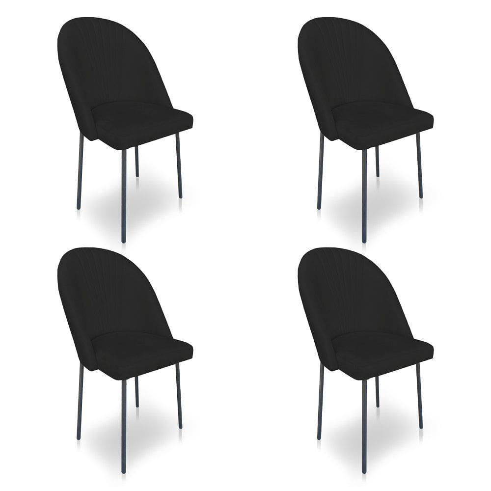 Kit 4 Cadeiras Poltrona de Jantar Ariel Suede Preto Pés de Ferro Preto - Pallazio