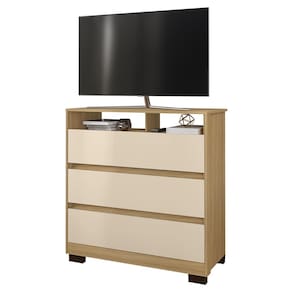 Cômoda para Quarto 3 Gavetas 90cm Califórnia Carvalho/Off White - Incorplac