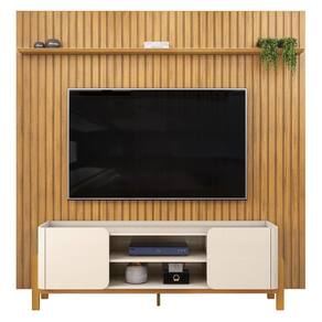 Painel TV 75 Pol Ripado 250cm e Bancada Chest D04 Off/Cedro - Mpozenato